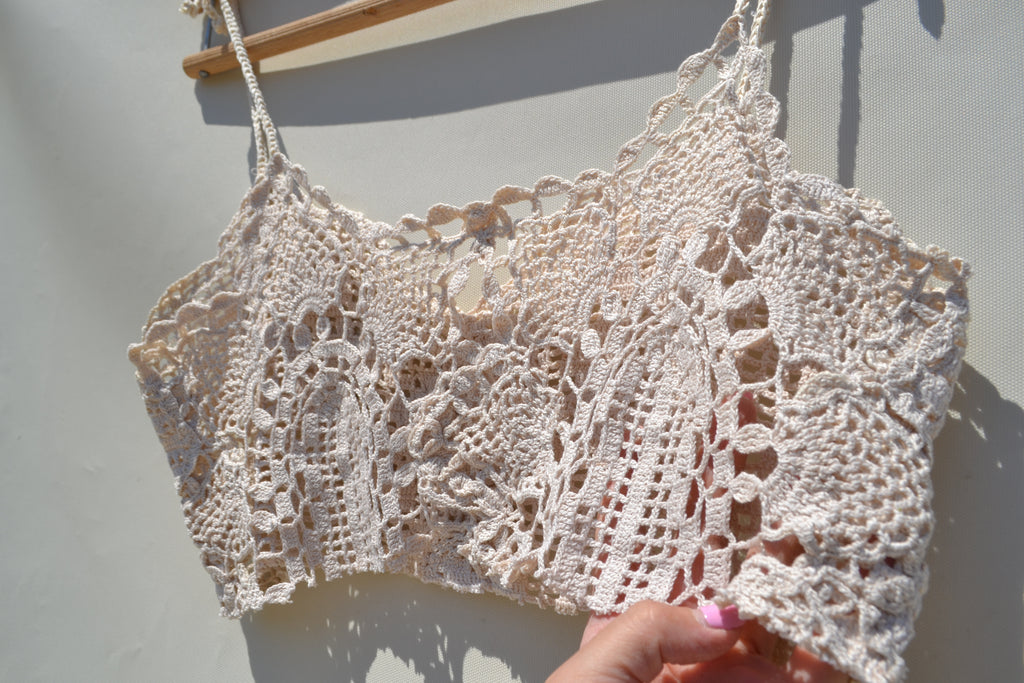 Crochet lace upcycled boho chic top