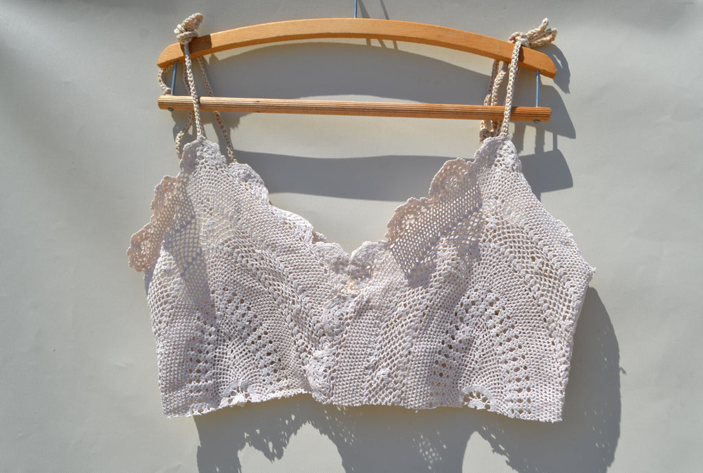 Cotton crochet delicate lace upcycled top