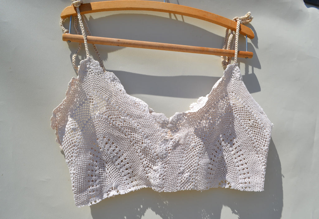 Cotton crochet delicate lace upcycled top