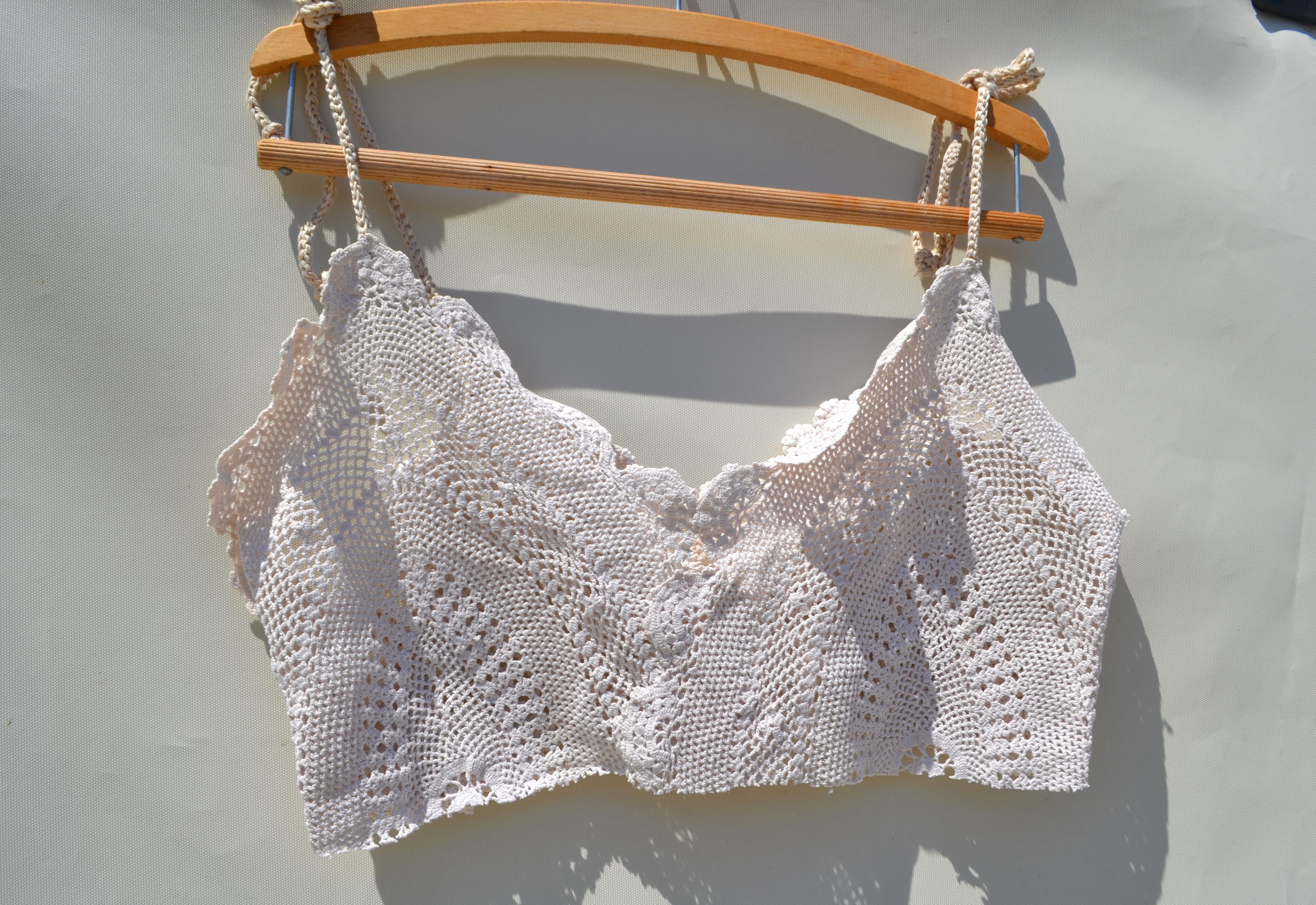 Cotton crochet delicate lace upcycled top