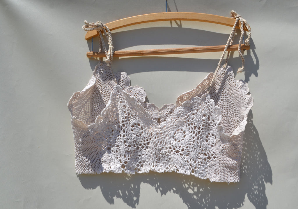 Cotton crochet delicate lace upcycled top