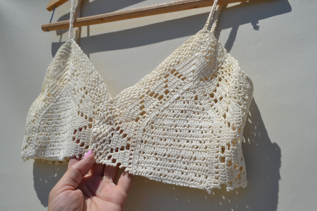 Handmade cotton crochet lace upcycled crop top