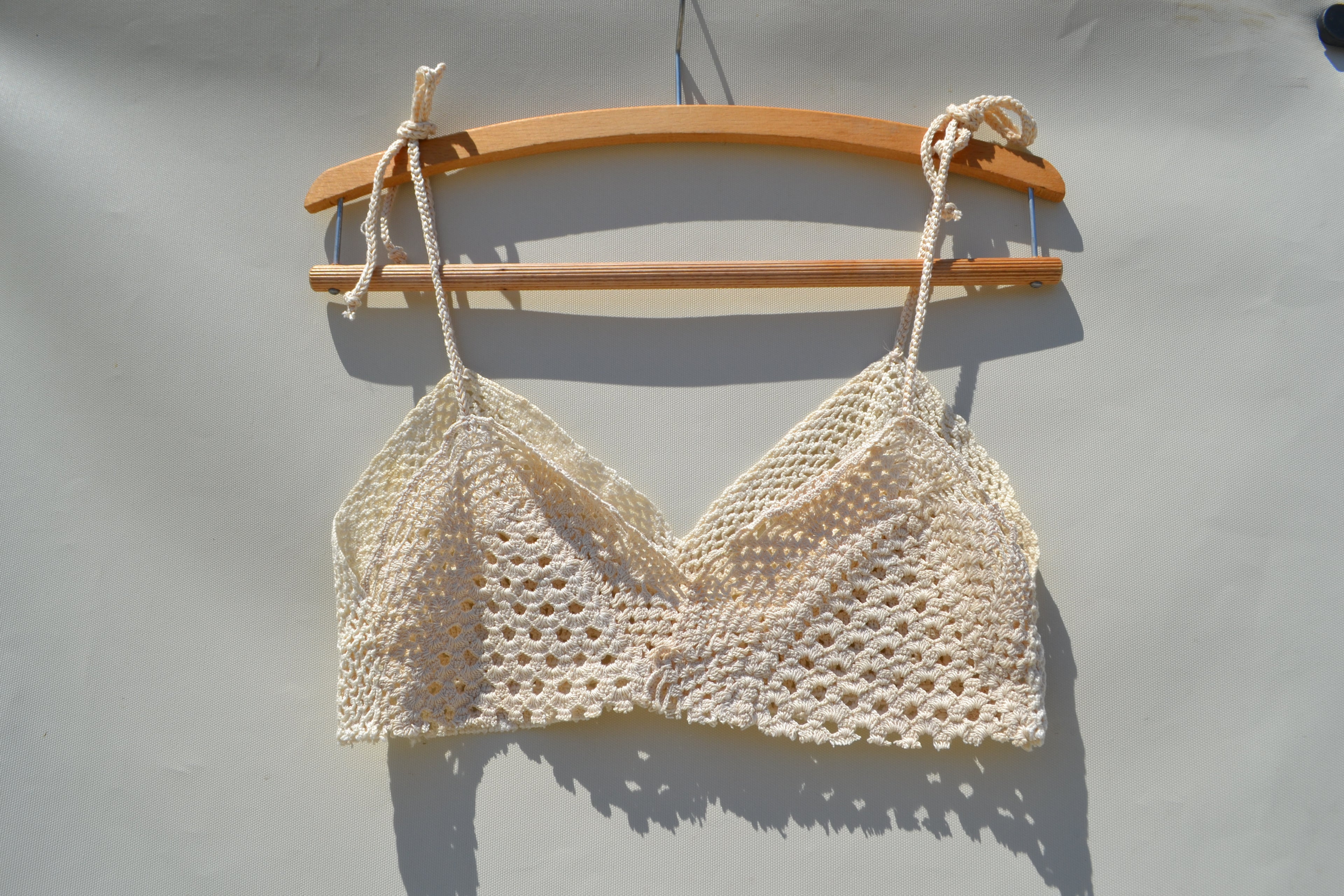 Handmade cotton crochet lace upcycled crop top