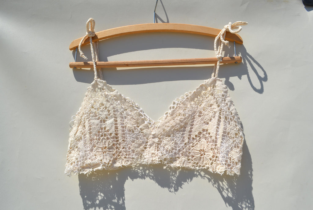 Cotton/linen crochet delicate lace upcycled top