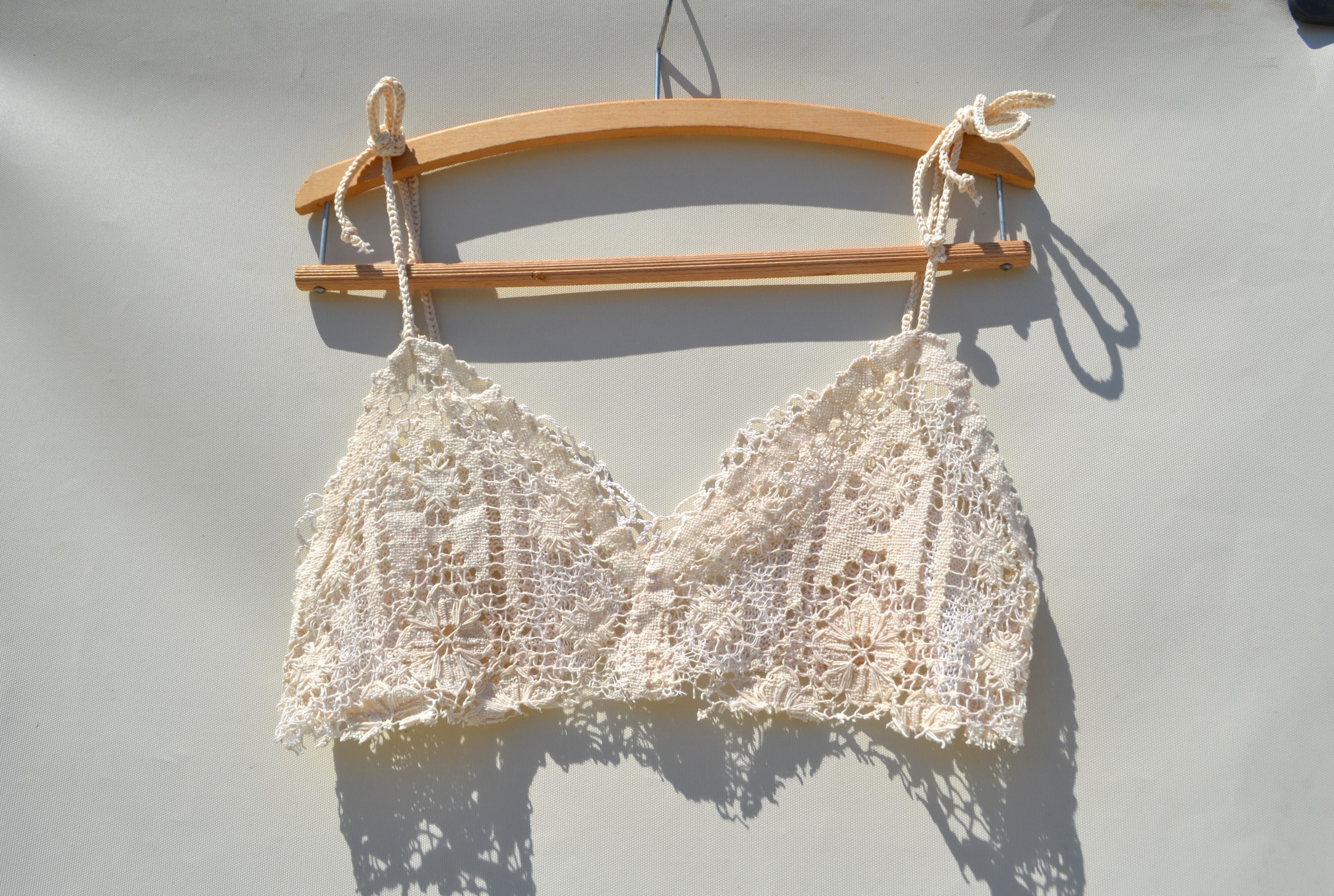 Cotton/linen crochet delicate lace upcycled top
