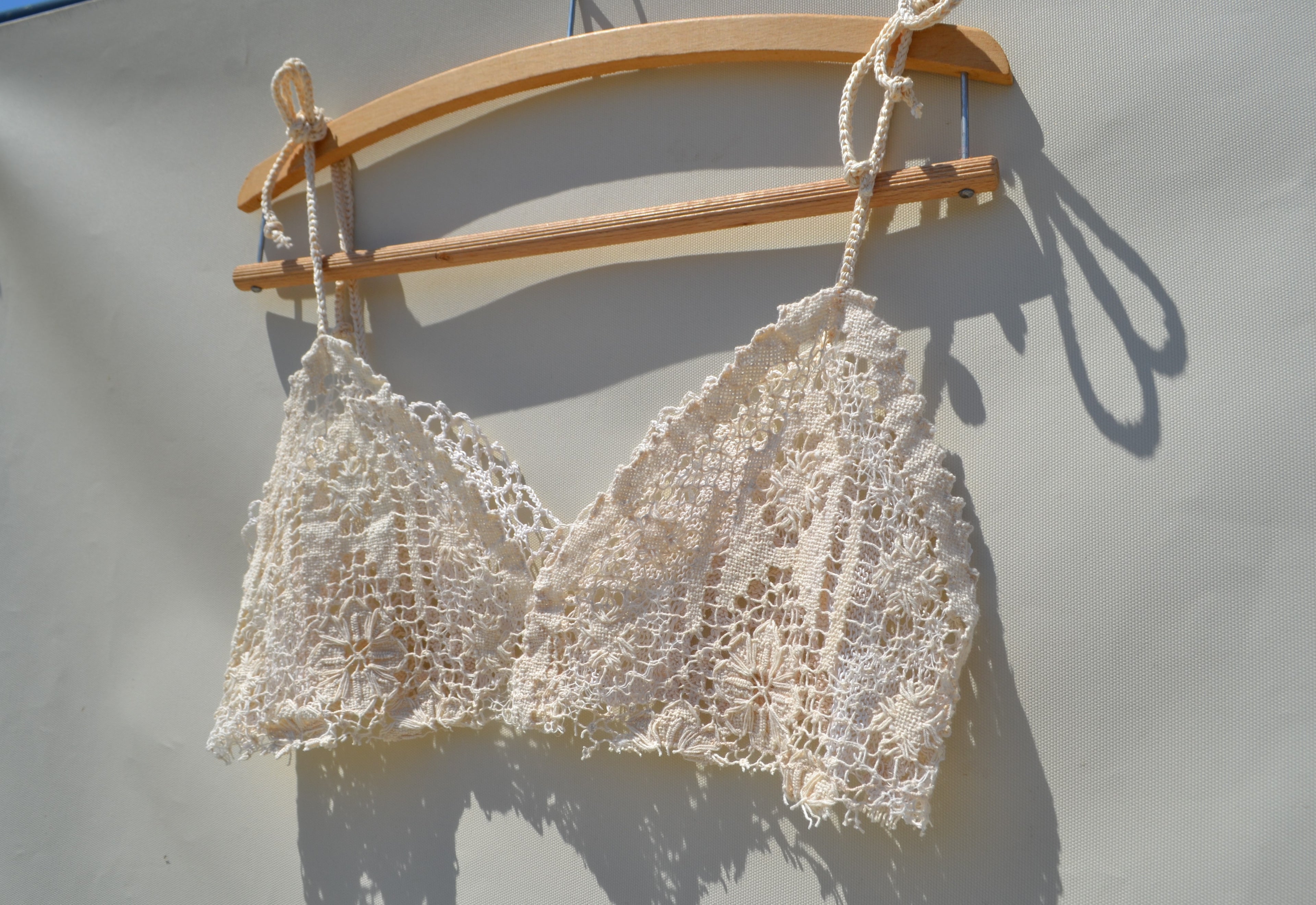 Cotton/linen crochet delicate lace upcycled top