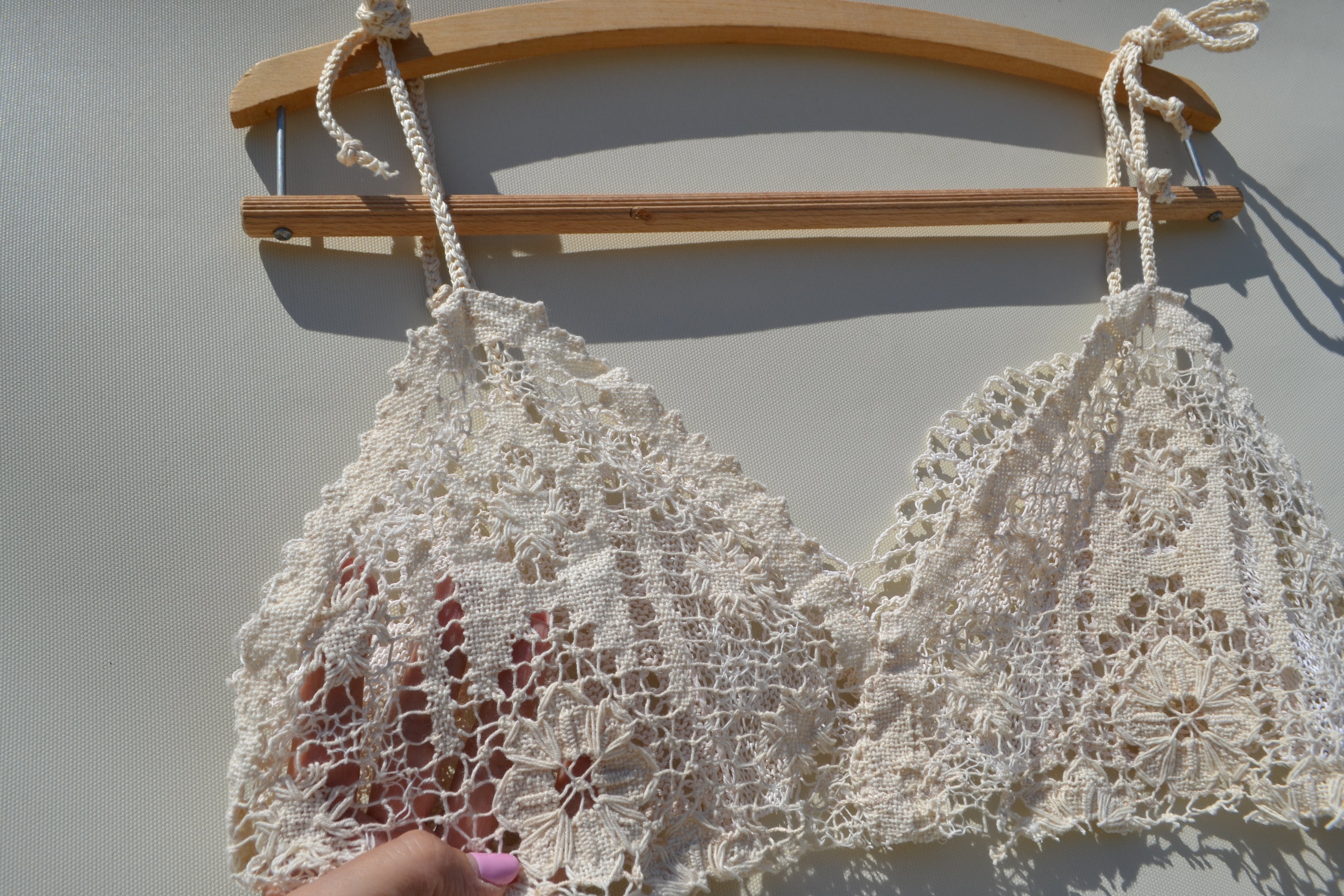Cotton/linen crochet delicate lace upcycled top