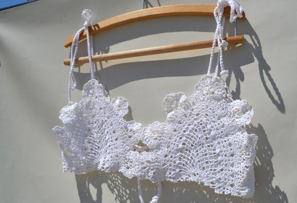 Cotton crochet delicate upcycled crop top