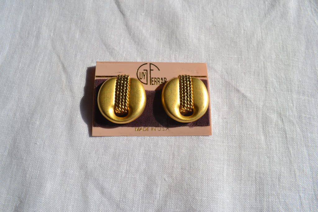 Gold brass round earrings,clip on earrings.