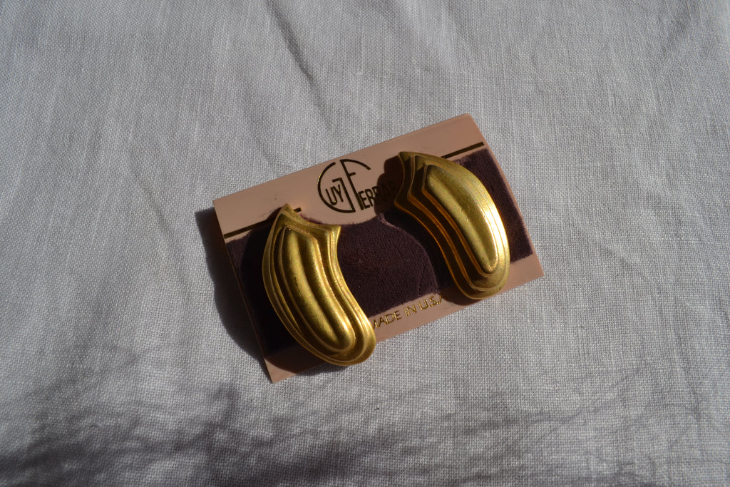 Gold brass earrings,clip on earrings.