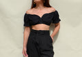 Black short sleeved boho crop top.