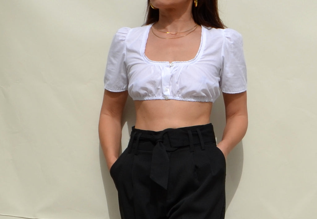 White short sleeved boho crop top