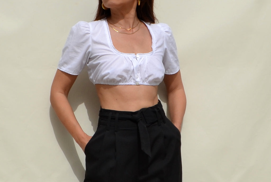 White short sleeved boho crop top