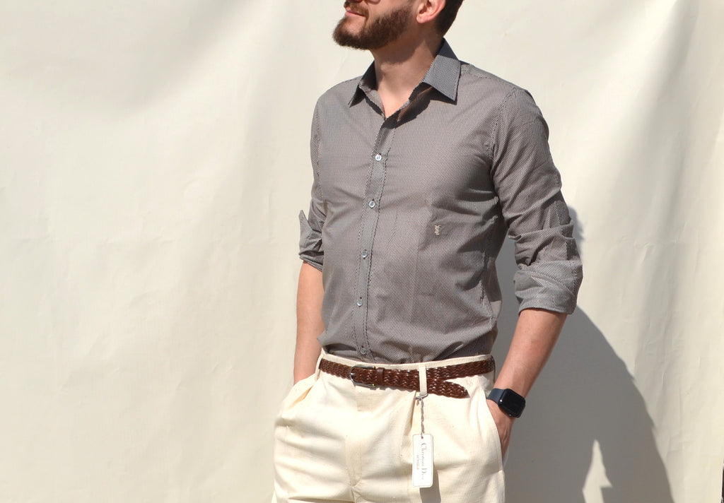 Yves Saint Laurent brown/cream geometric printed 70s/80s shirt