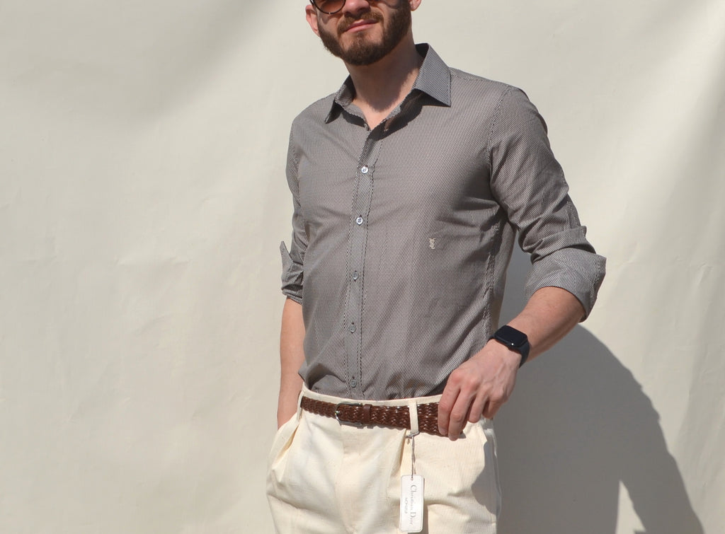 Yves Saint Laurent brown/cream geometric printed 70s/80s shirt