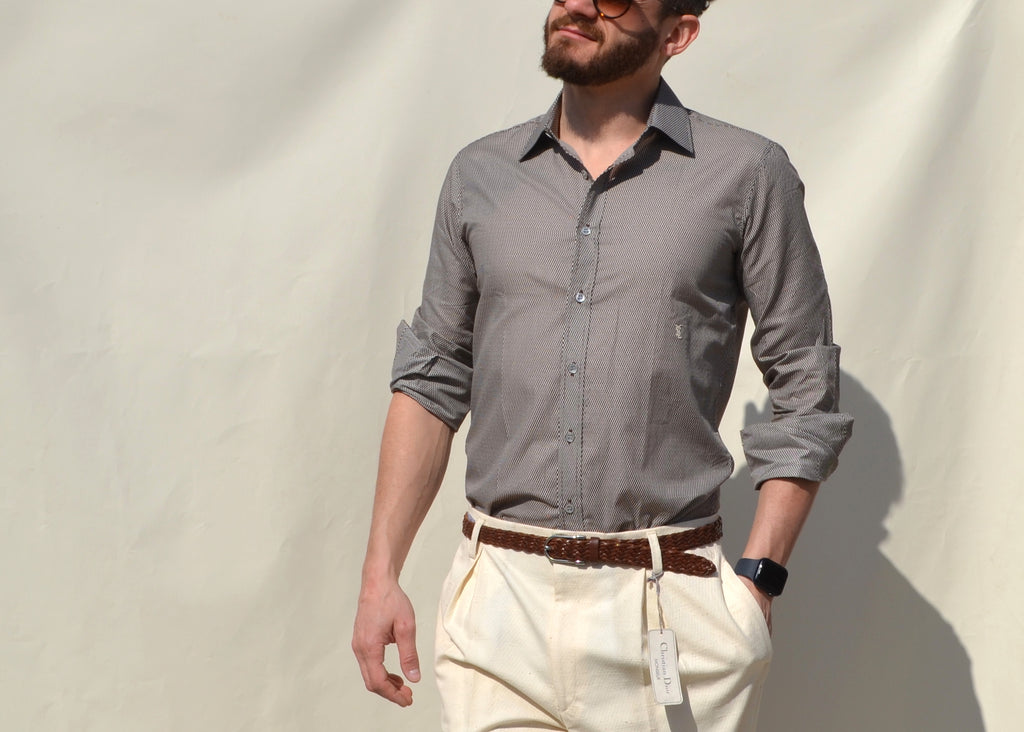 Yves Saint Laurent brown/cream geometric printed 70s/80s shirt