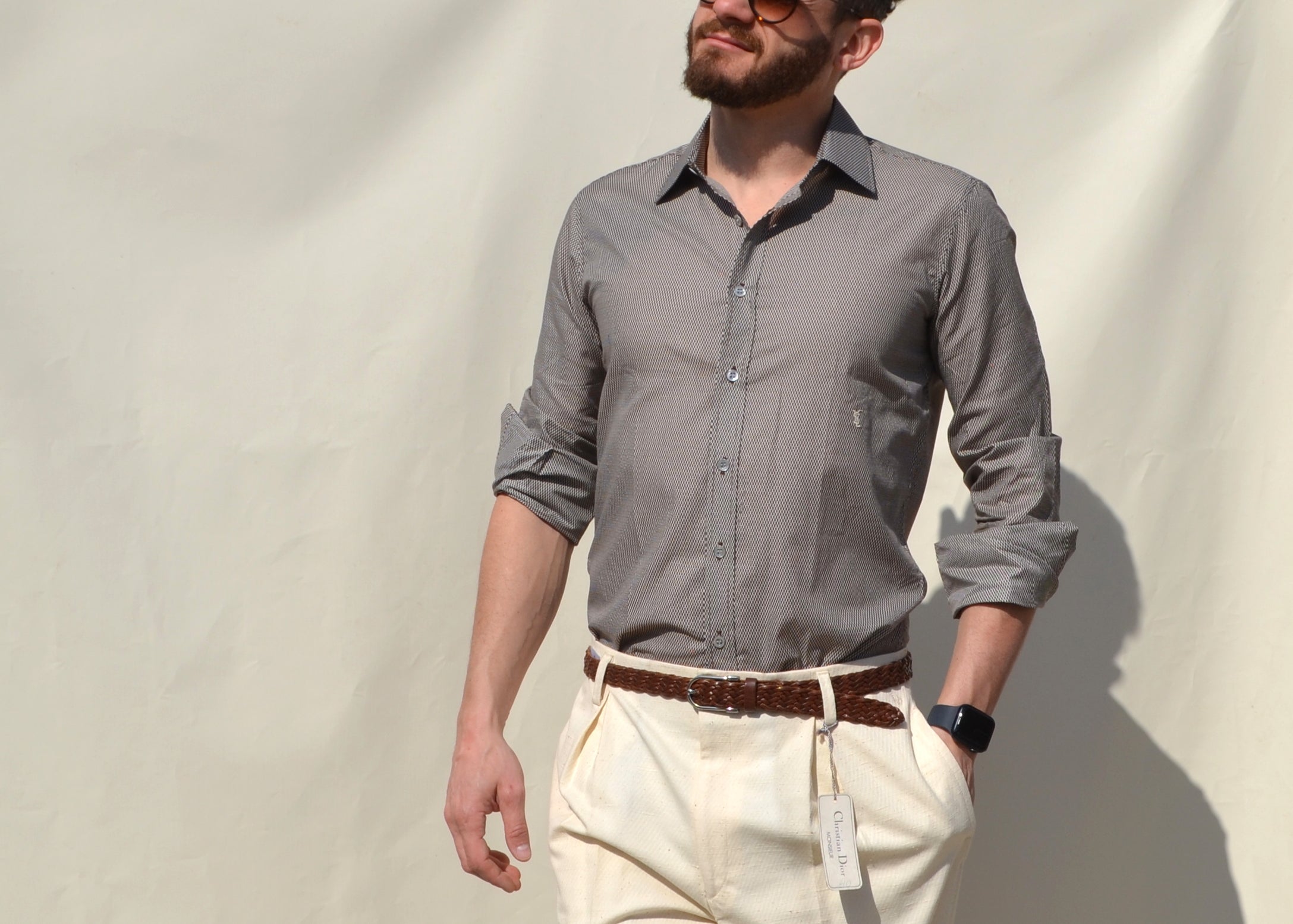 Yves Saint Laurent brown/cream geometric printed 70s/80s shirt