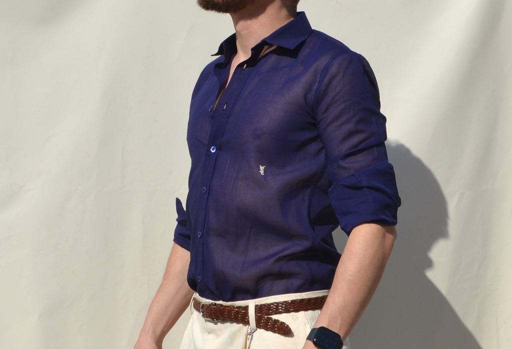 Yves Saint Laurent blue 70/80 shirt