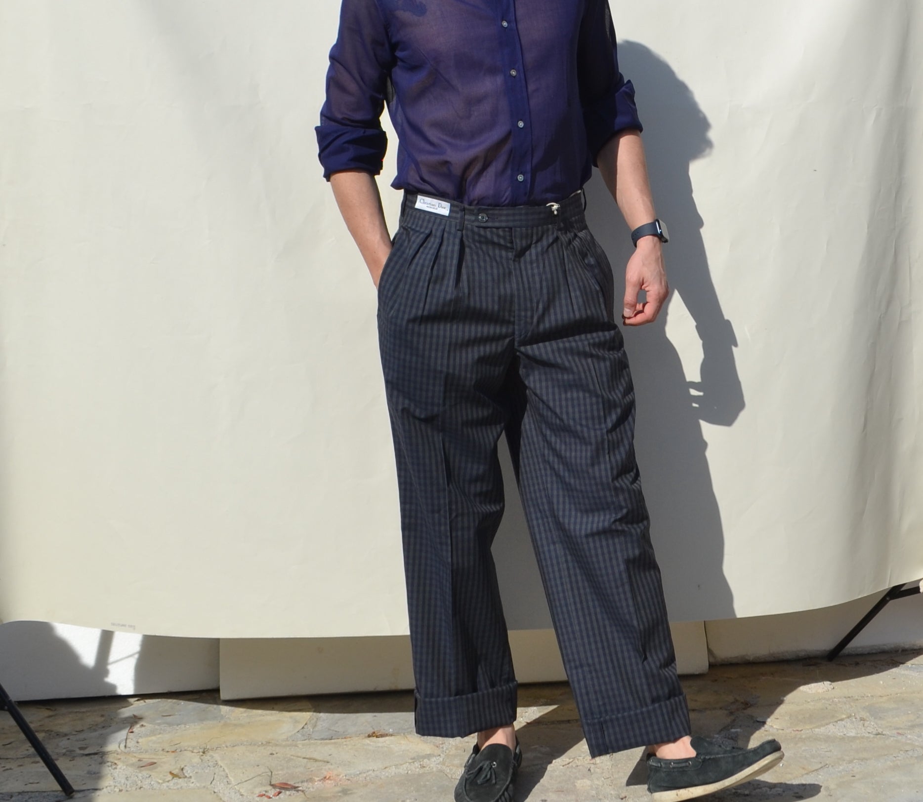Christian Dior 80s/90s stock blue/gray plaided pants