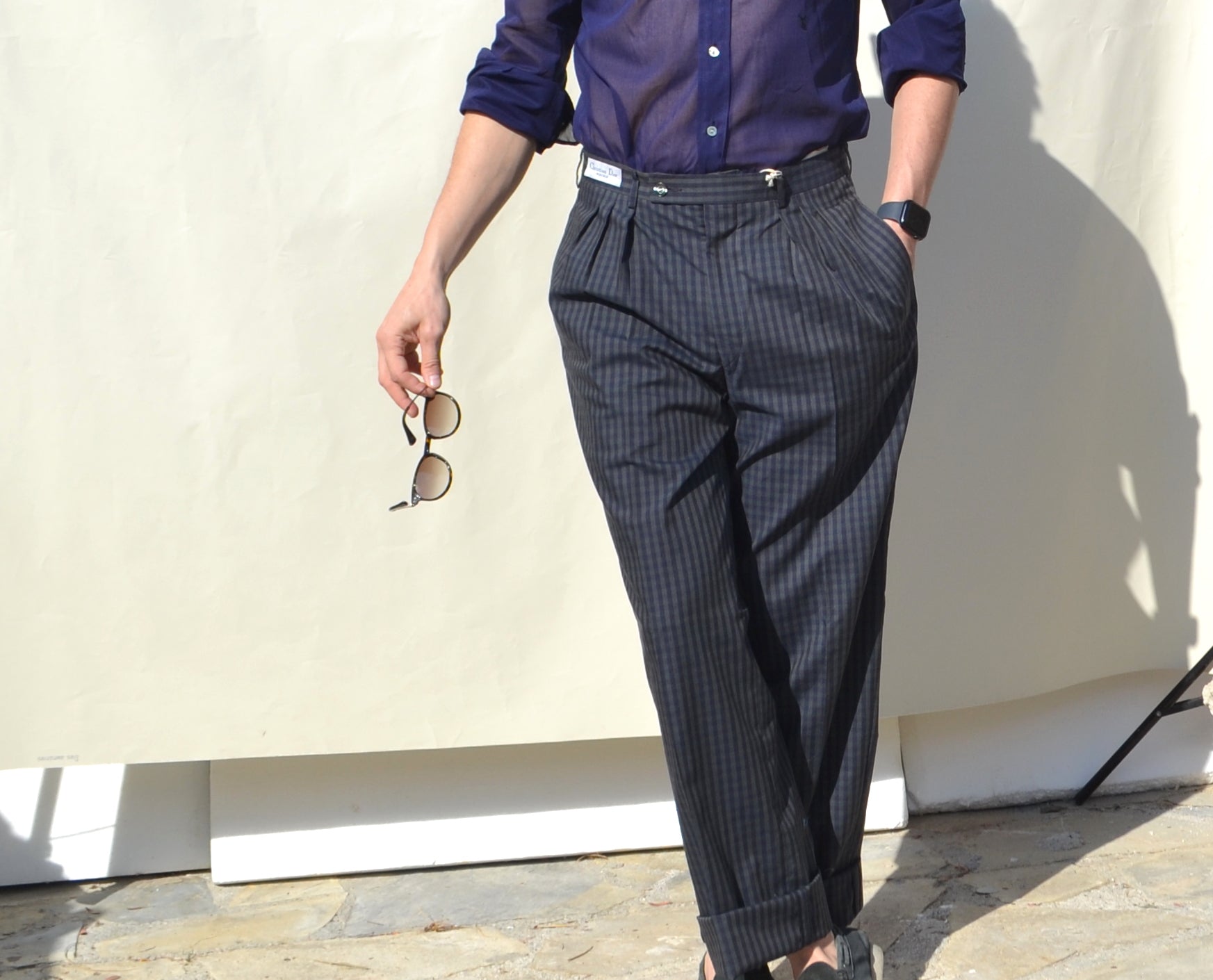Christian Dior 80s/90s stock blue/gray plaided pants