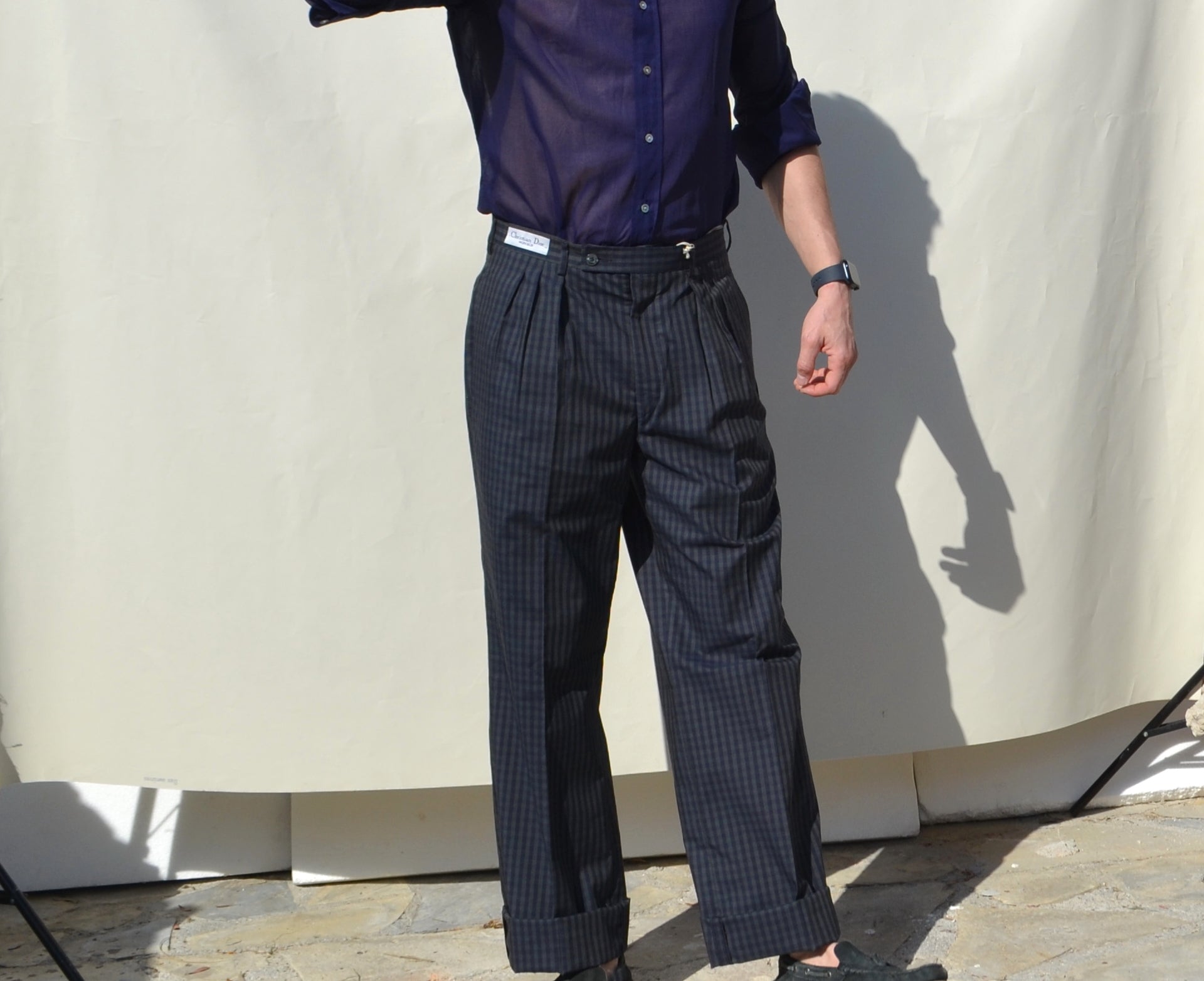 Christian Dior 80s/90s stock blue/gray plaided pants