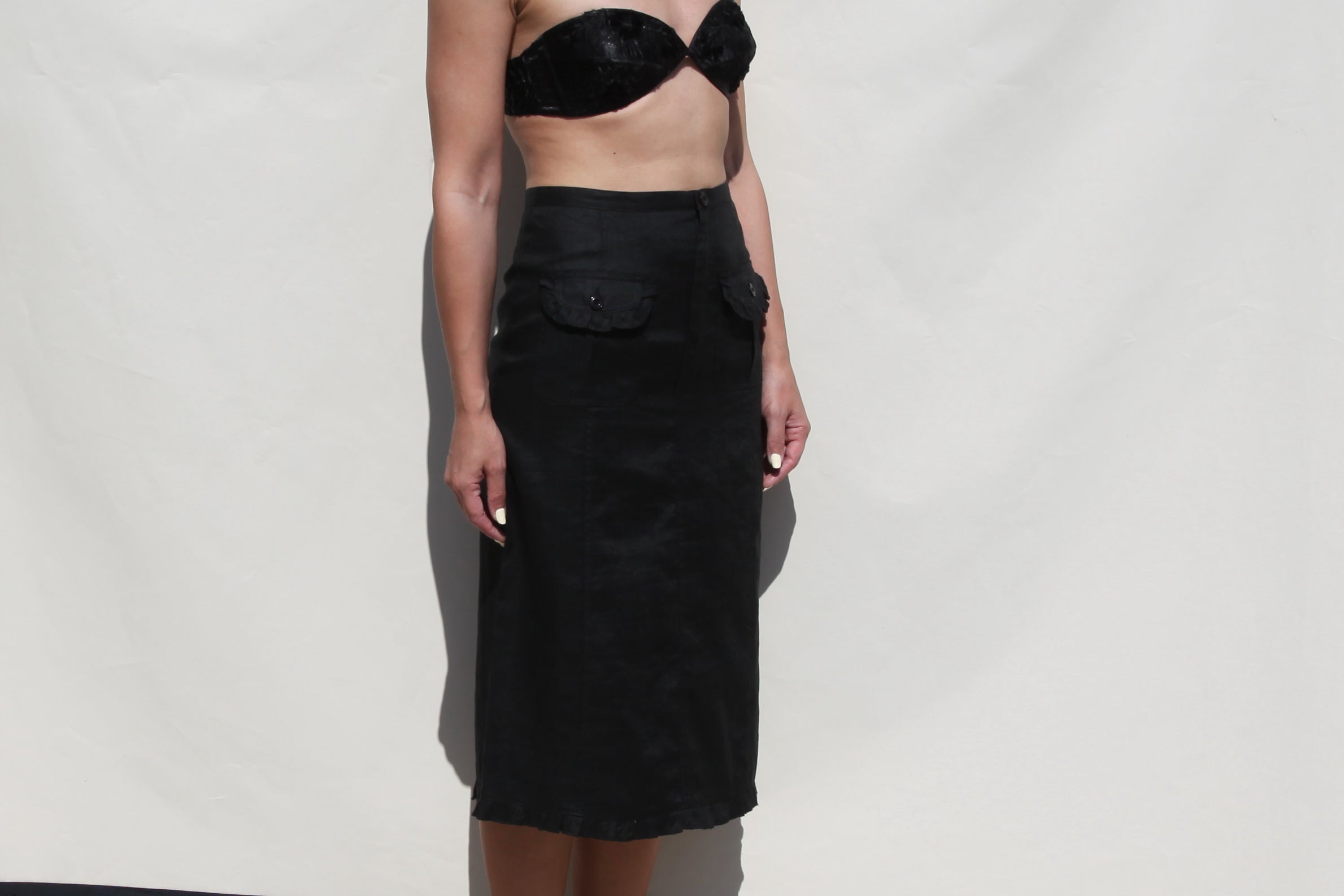 Black 100% linen midi skirt.
